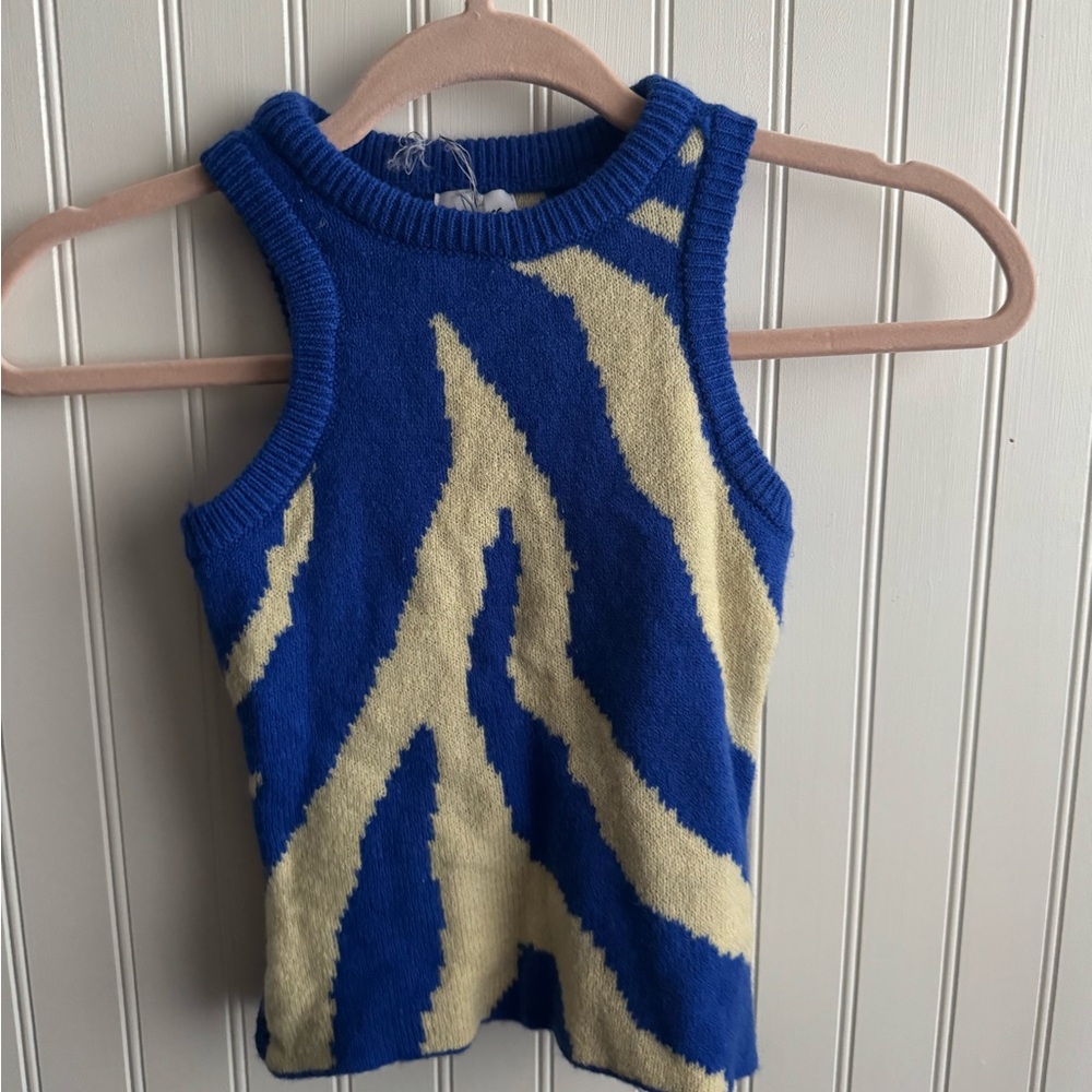 Princess Polly Blue and Cream Knit Top